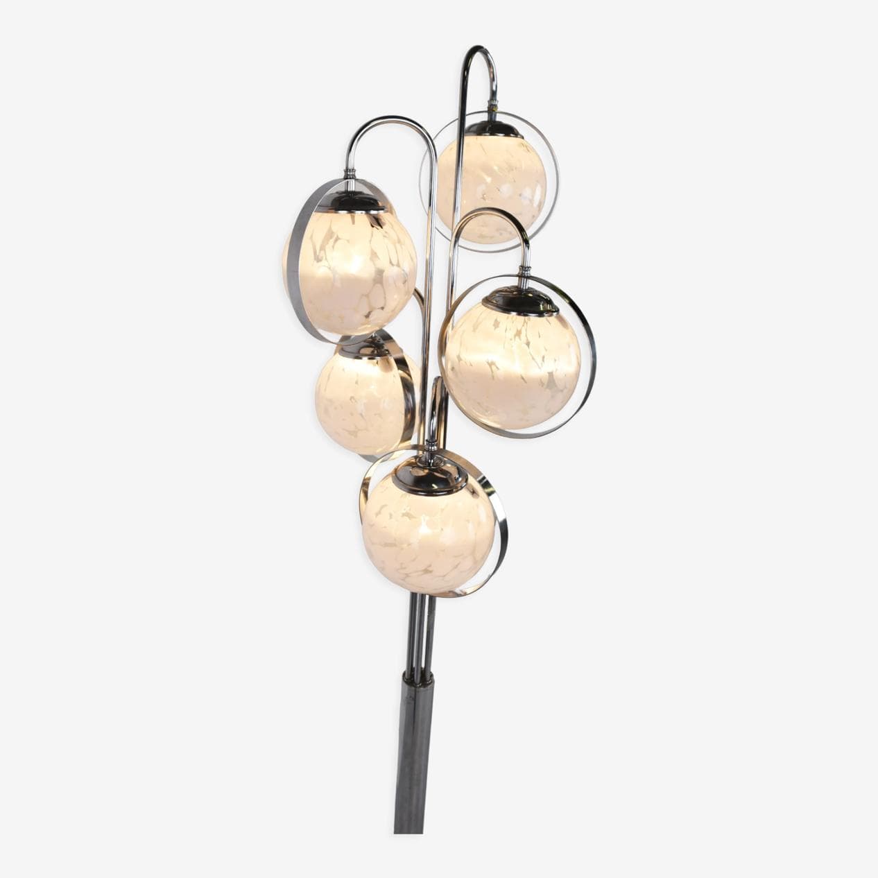 Lampa podłogowa Space Age, szkło Murano białe, chrom, marmur biały, Włochy, lata 70. - 265921