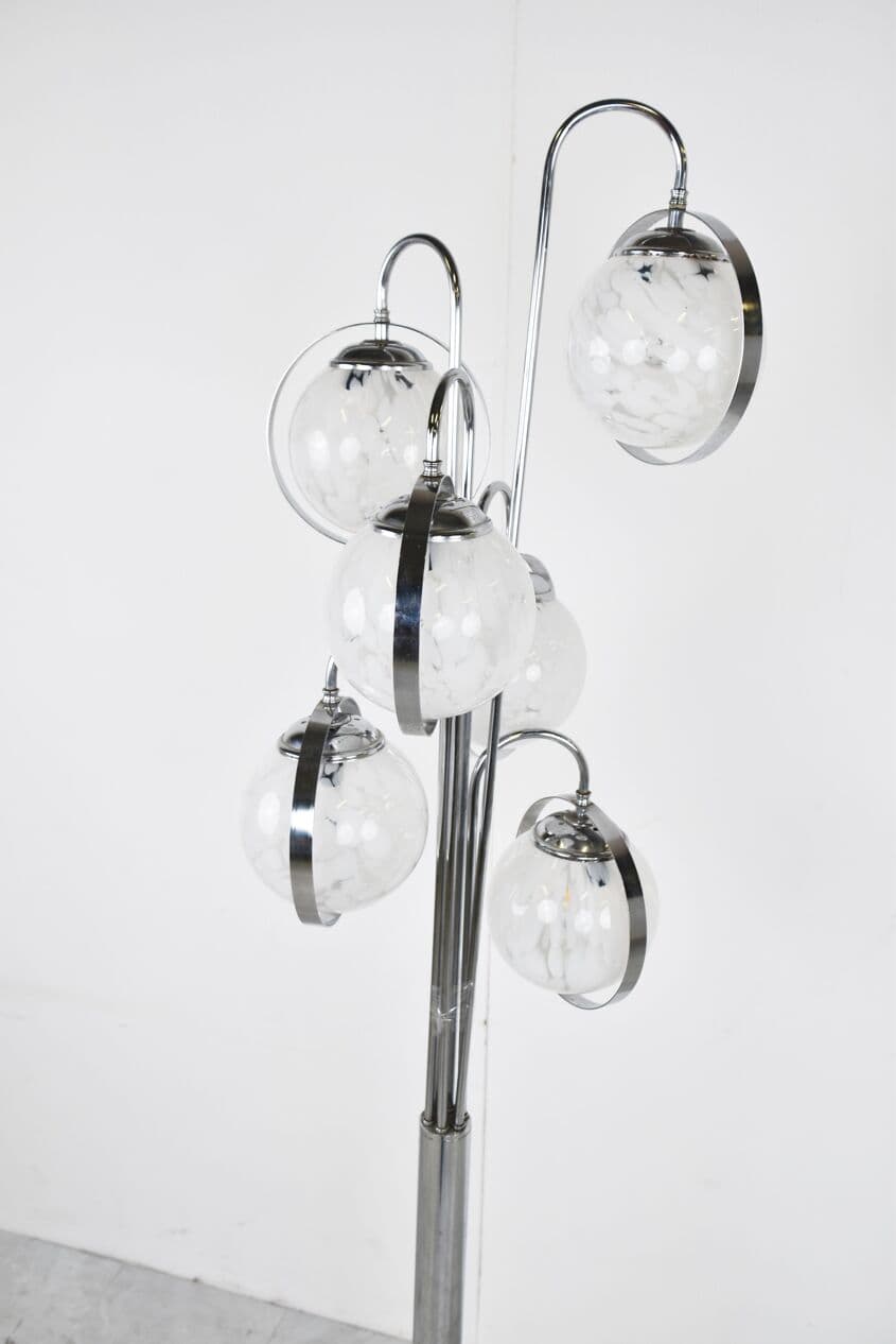 Lampa podłogowa Space Age, szkło Murano białe, chrom, marmur biały, Włochy, lata 70. - 265926