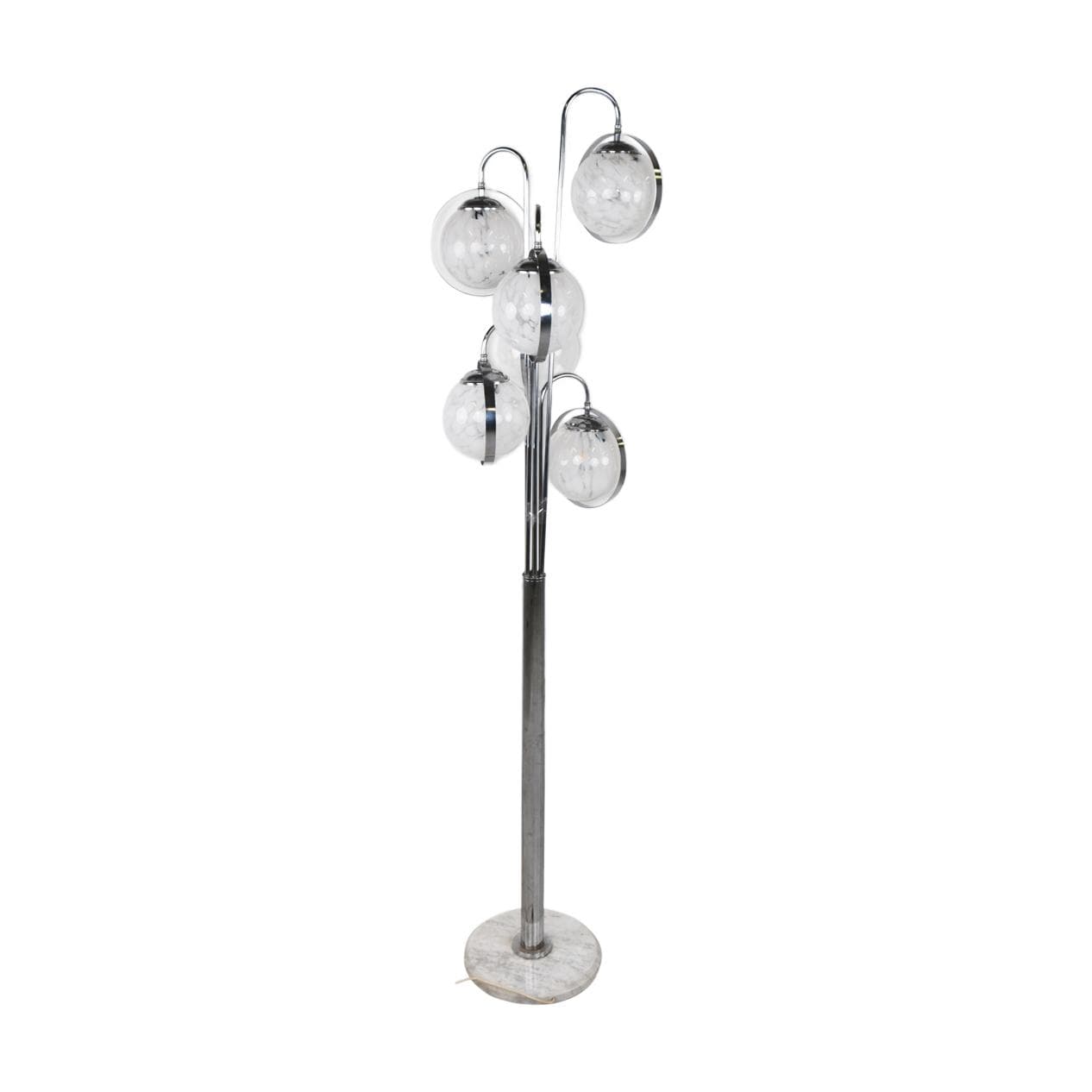 Lampa podłogowa Space Age, szkło Murano białe, chrom, marmur biały, Włochy, lata 70.