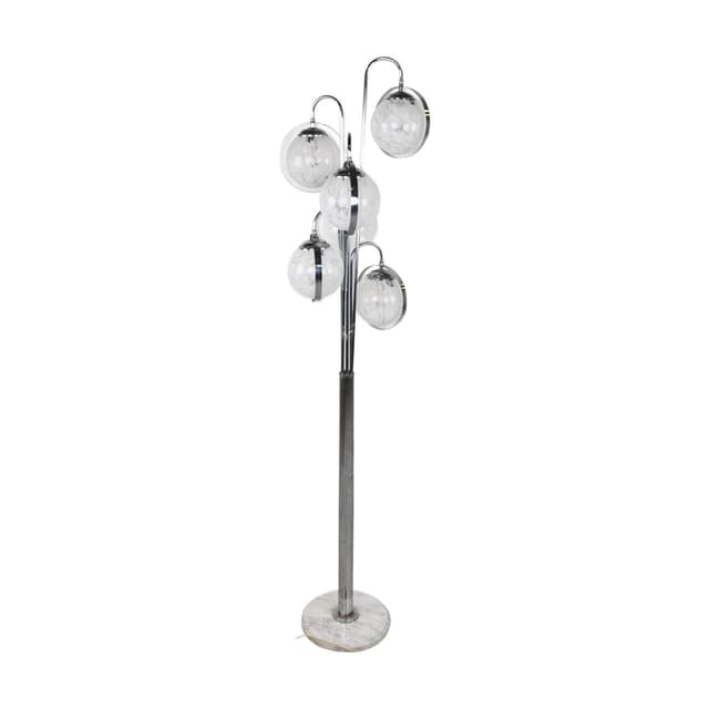 Lampa podłogowa Space Age, szkło Murano białe, chrom, marmur biały, Włochy, lata 70. - WYMIARY