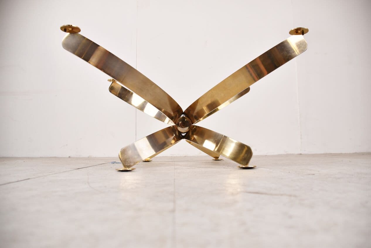 Coffee table, gold brass, smoked glass, Italy, 1970s. - 265915