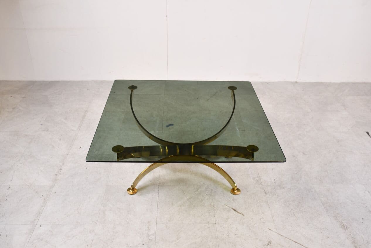 Coffee table, gold brass, smoked glass, Italy, 1970s. - 265909