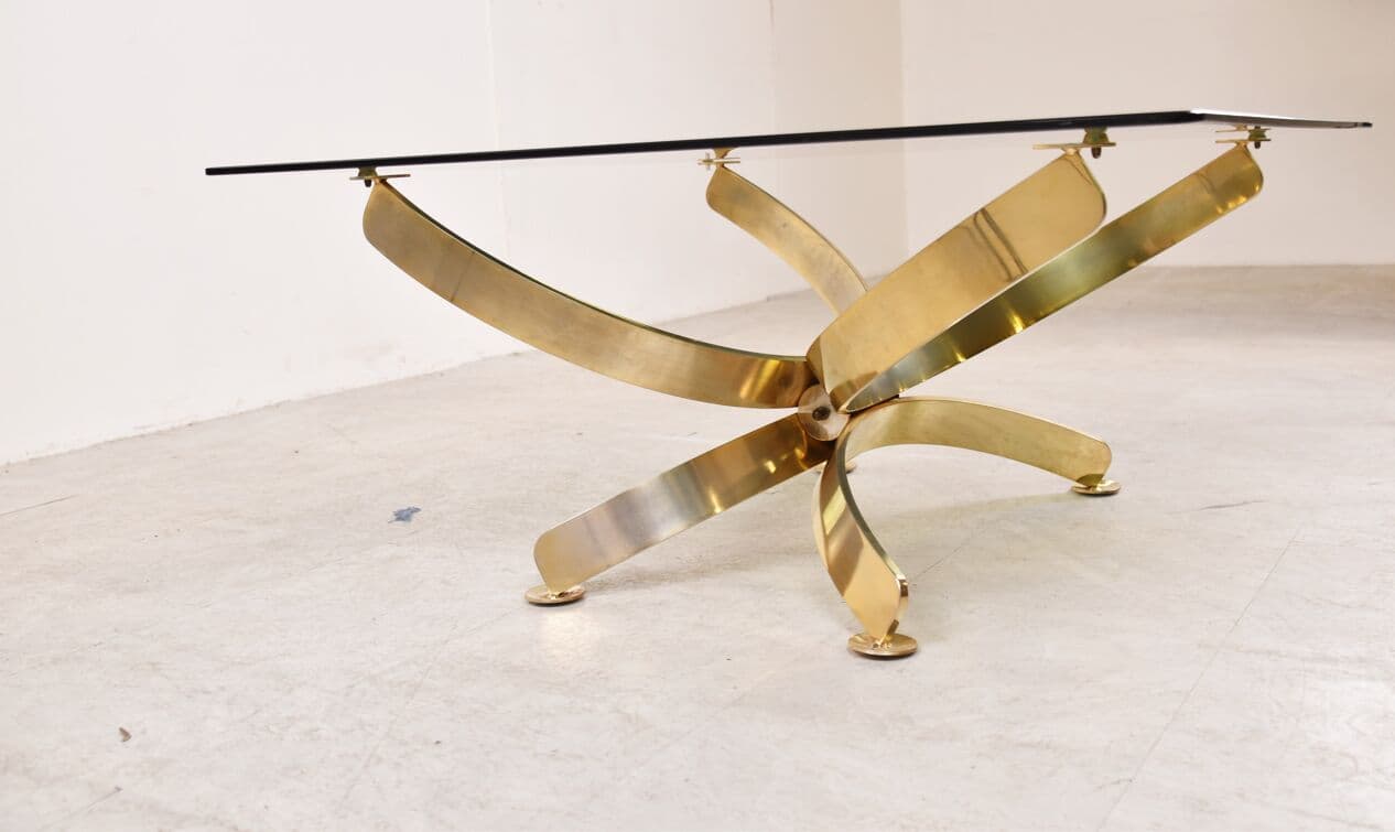 Coffee table, gold brass, smoked glass, Italy, 1970s. - 265912