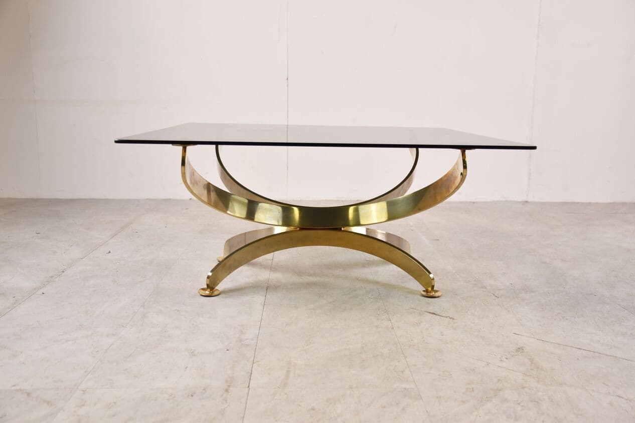 Coffee table, gold brass, smoked glass, Italy, 1970s. - 265910