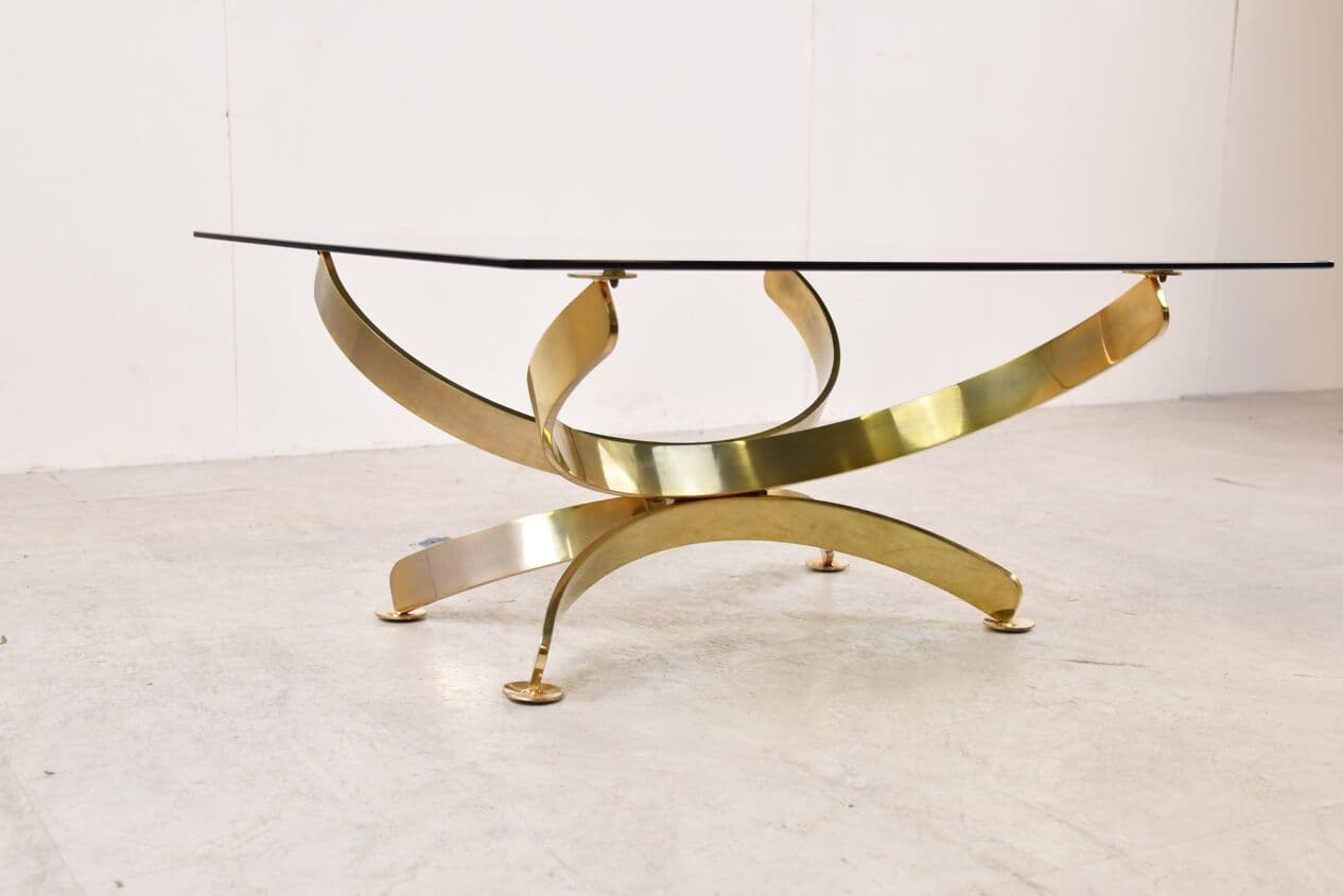 Coffee table, gold brass, smoked glass, Italy, 1970s. - 265911