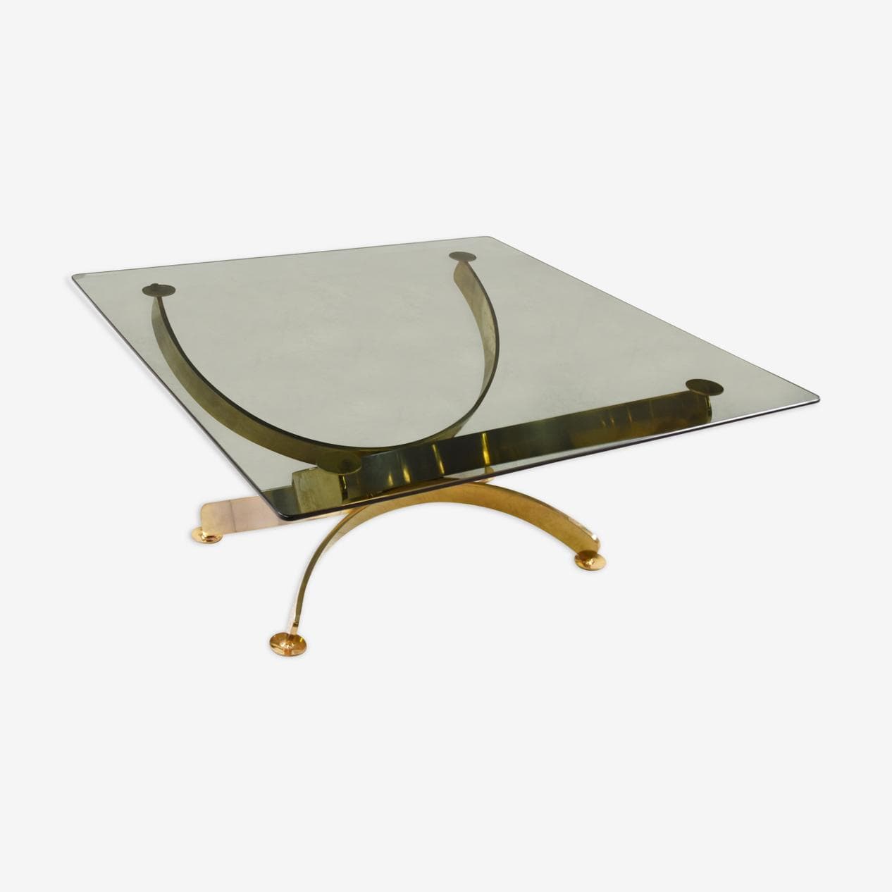 Coffee table, gold brass, smoked glass, Italy, 1970s. - 265908