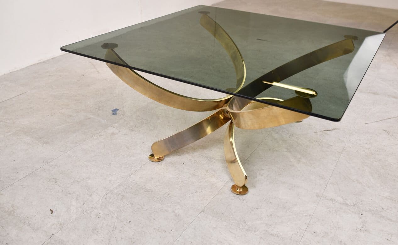 Coffee table, gold brass, smoked glass, Italy, 1970s. - 265913