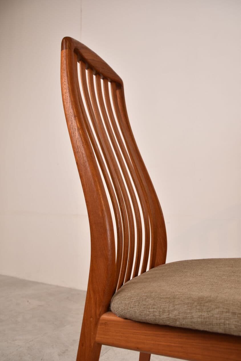 Set of six EVA dining chairs, brown wood, beige fabric, by N. Koefoed, Denmark, 1960s. - 265894