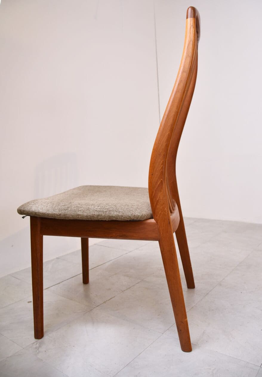 Set of six EVA dining chairs, brown wood, beige fabric, by N. Koefoed, Denmark, 1960s. - 265893