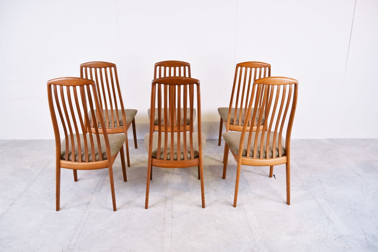Set of six EVA dining chairs, brown wood, beige fabric, by N. Koefoed, Denmark, 1960s. - 265891