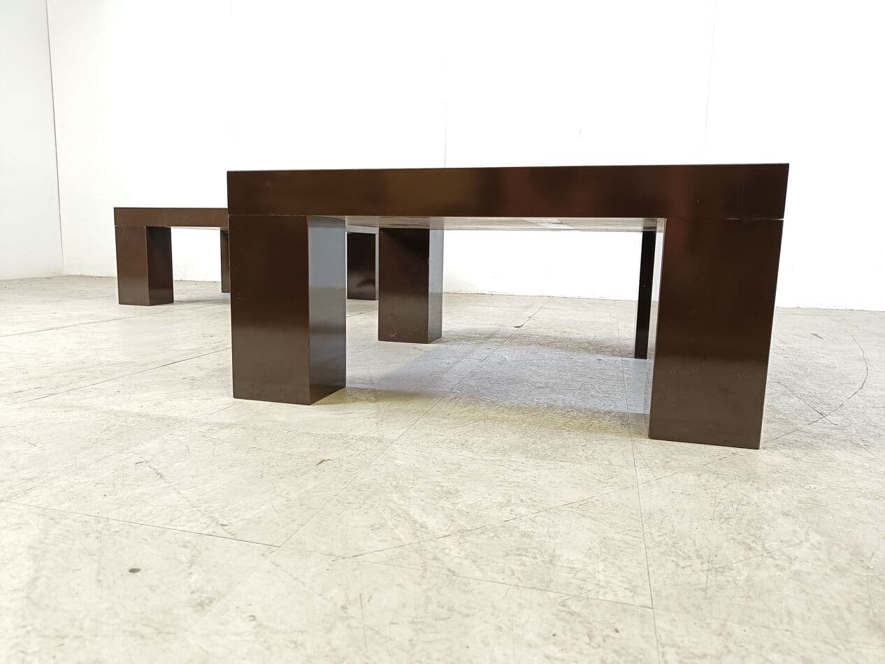 Pair of coffee tables, brown wood, Italy, 1970s. - 265877
