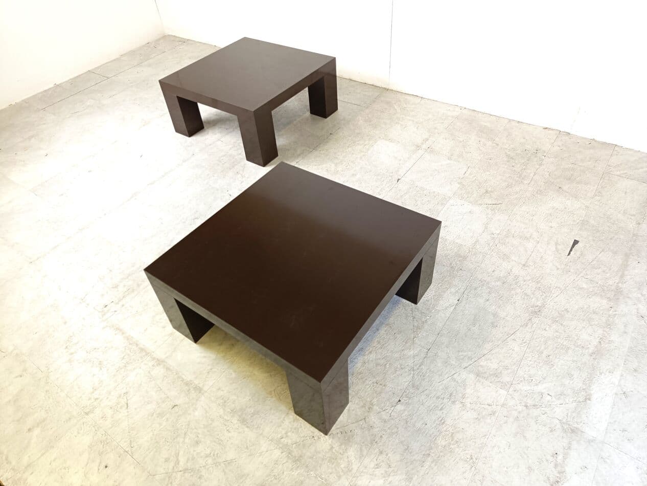 Pair of coffee tables, brown wood, Italy, 1970s. - 265879