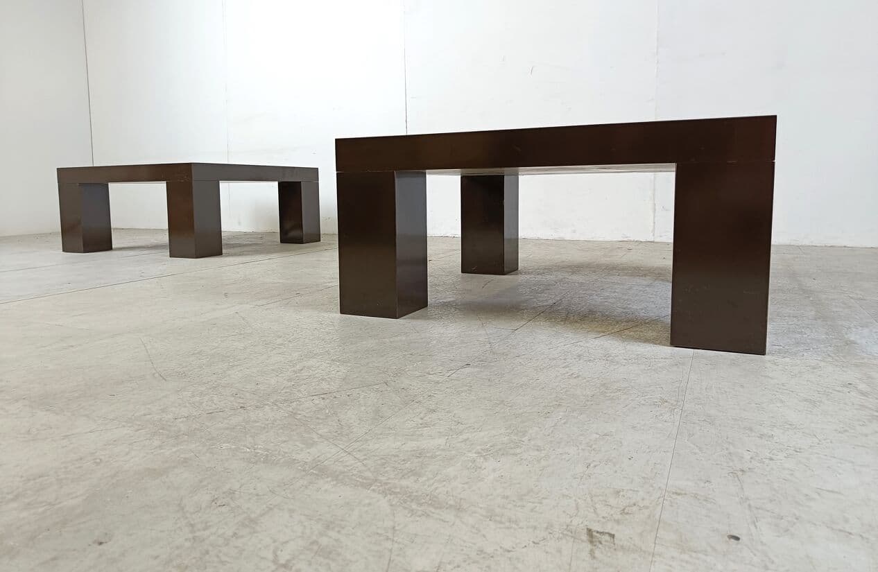 Pair of coffee tables, brown wood, Italy, 1970s. - 265881