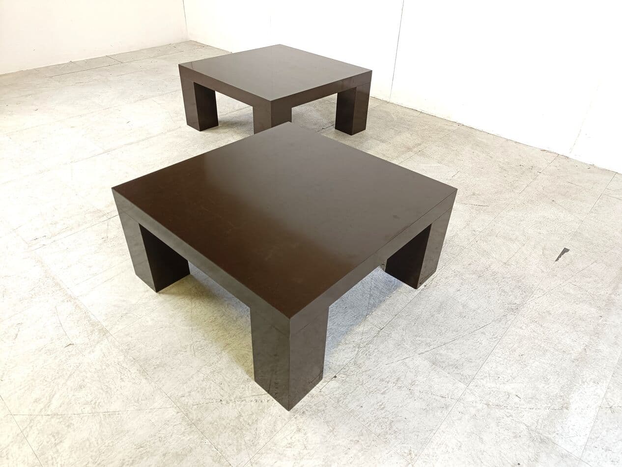 Pair of coffee tables, brown wood, Italy, 1970s. - 265873