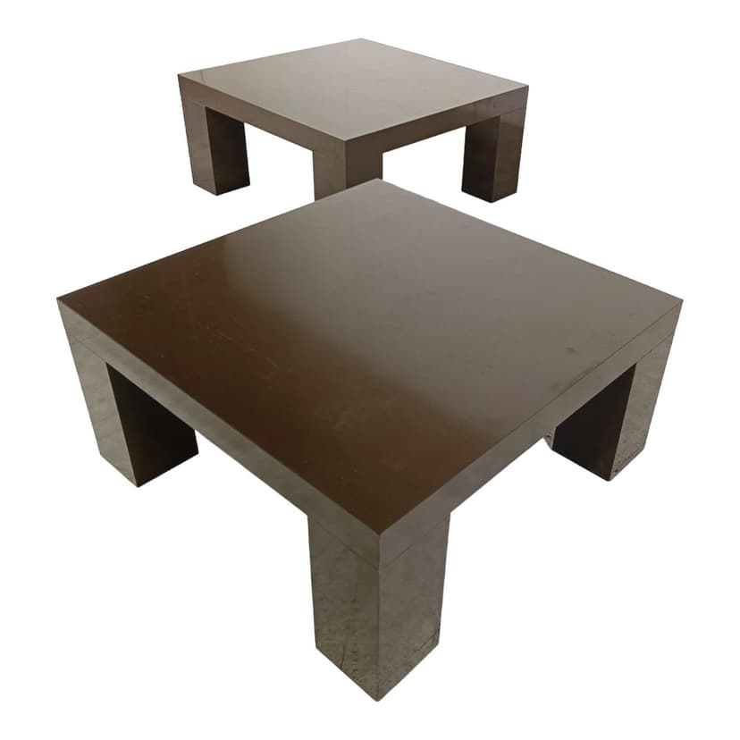 Pair of coffee tables, brown wood, Italy, 1970s.