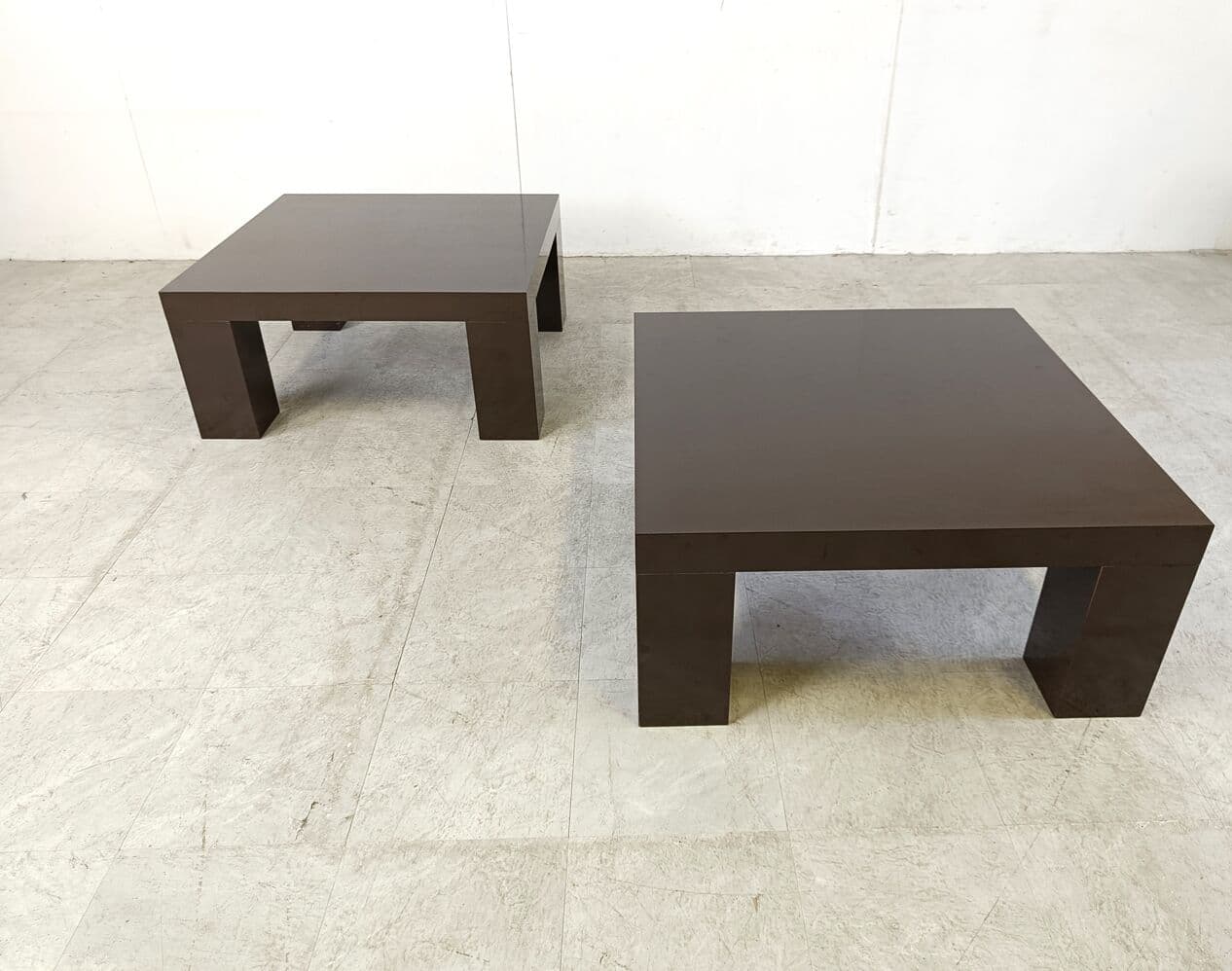 Pair of coffee tables, brown wood, Italy, 1970s. - 265875