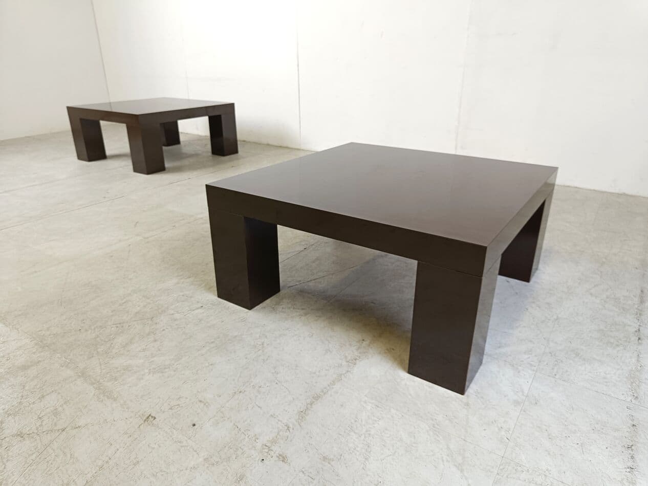 Pair of coffee tables, brown wood, Italy, 1970s. - 265882