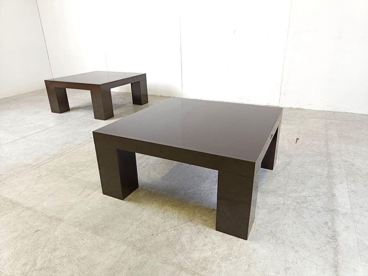 Pair of coffee tables, brown wood, Italy, 1970s. - 265880