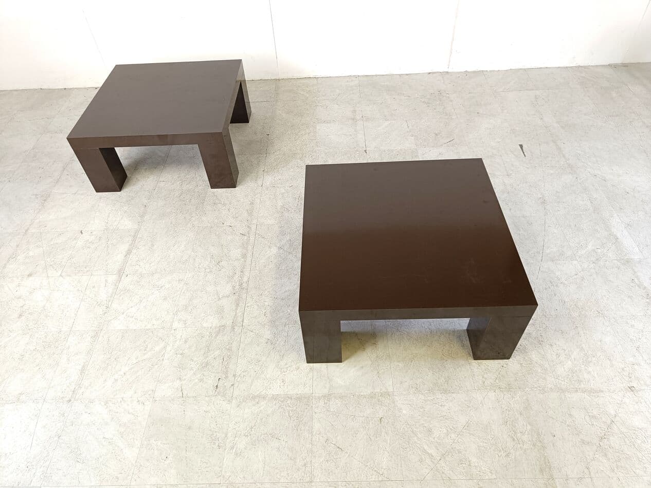 Pair of coffee tables, brown wood, Italy, 1970s. - 265878