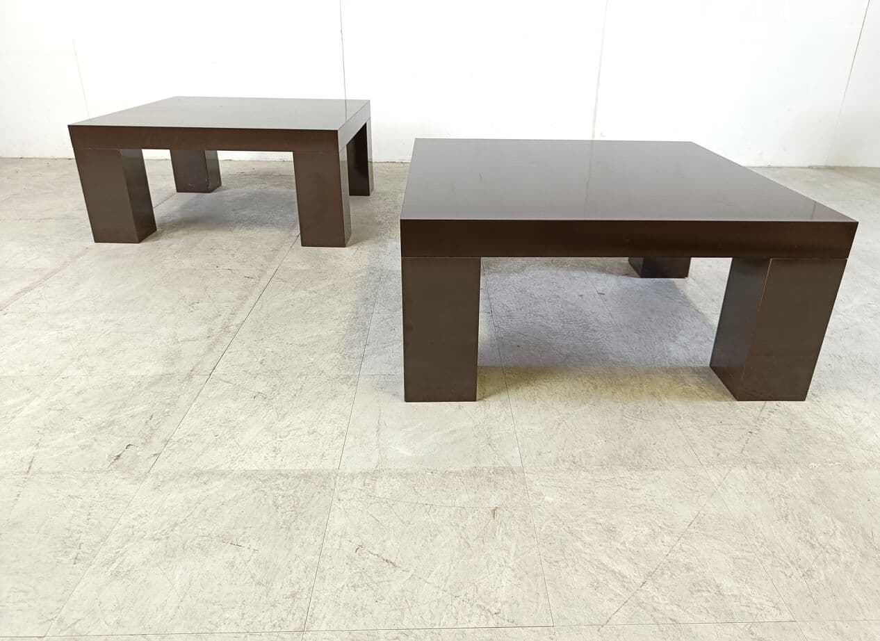 Pair of coffee tables, brown wood, Italy, 1970s. - 265876