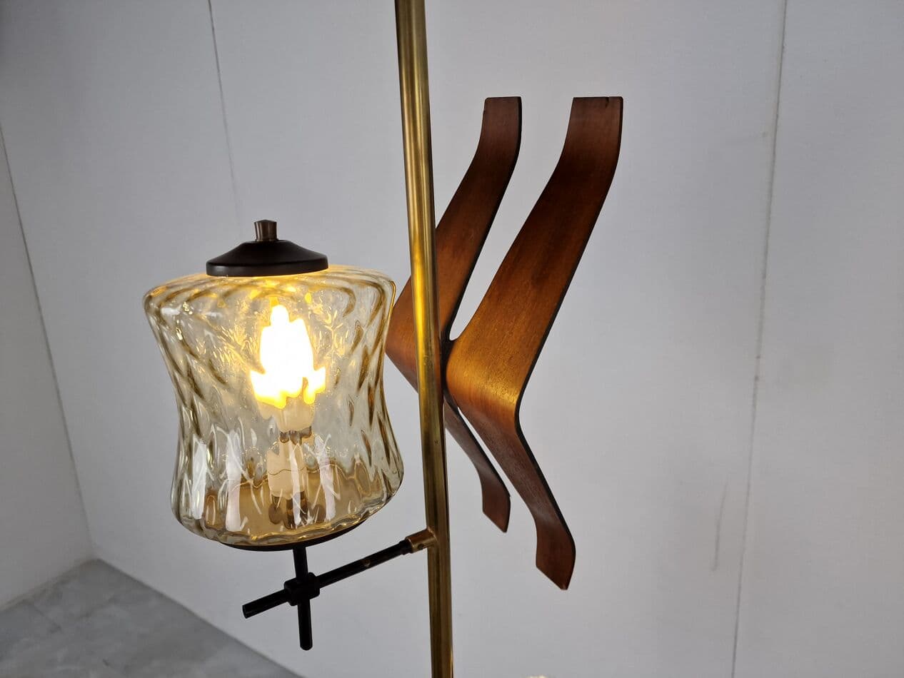 Lampa podłogowa, złoty, mosiądz, Włochy, lata 50. - 265853