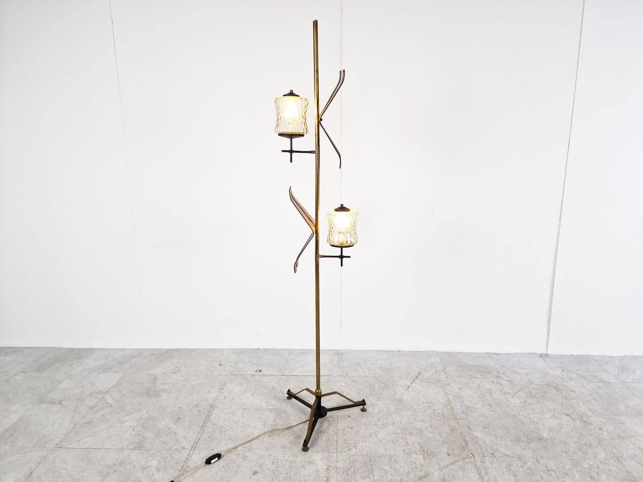 Lampa podłogowa, złoty, mosiądz, Włochy, lata 50. - 265845