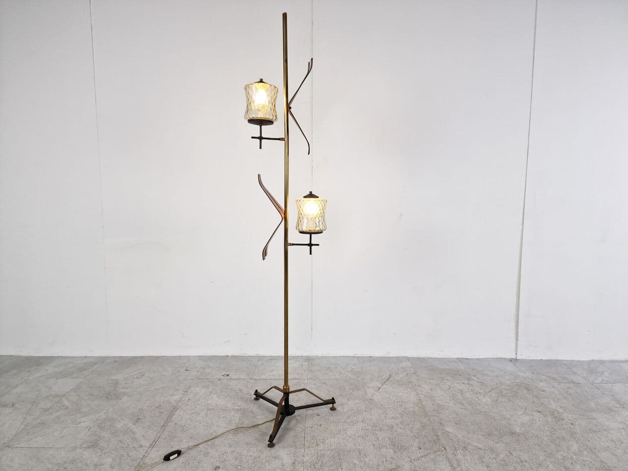 Lampa podłogowa, złoty, mosiądz, Włochy, lata 50. - 265848