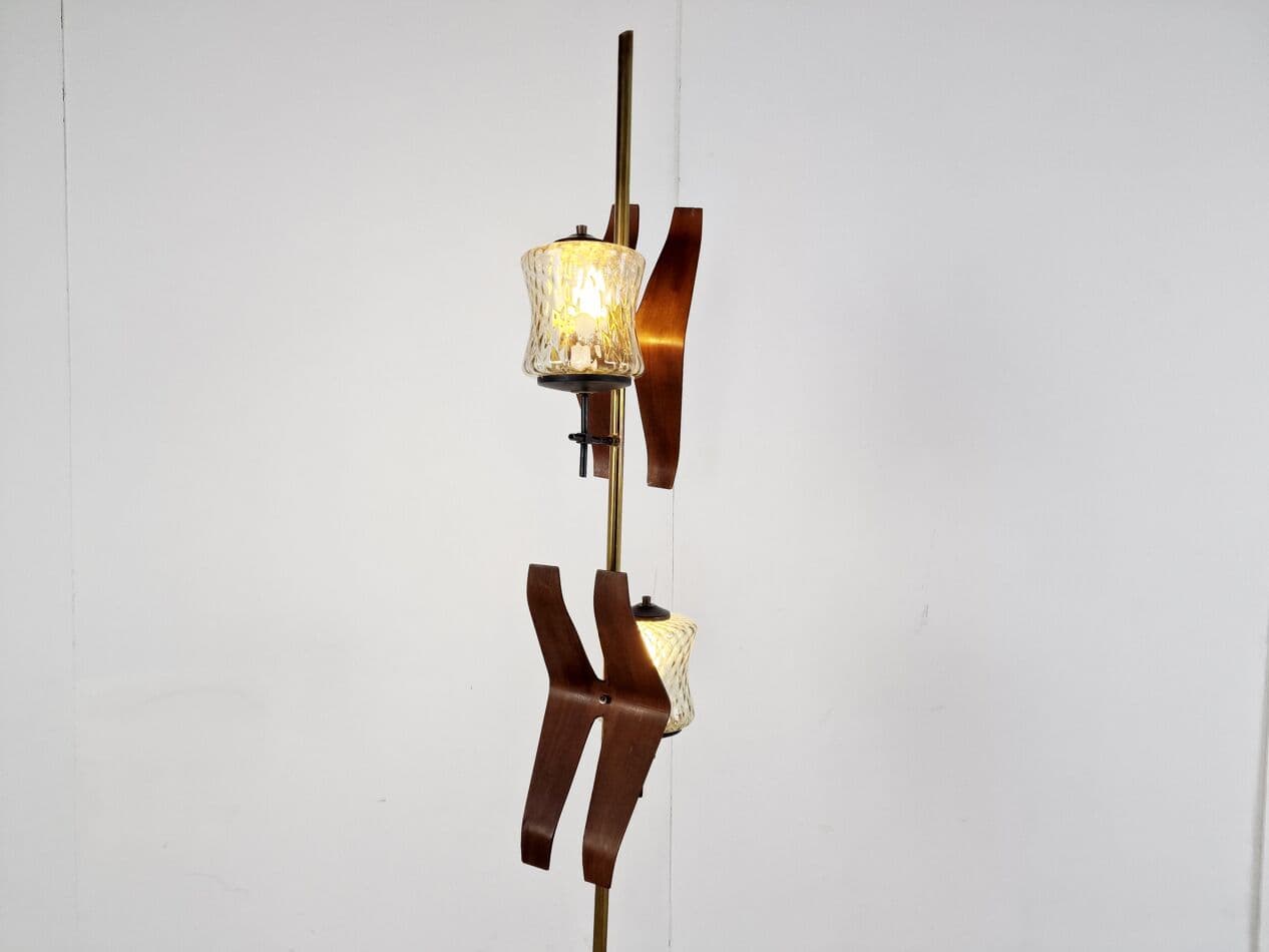 Lampa podłogowa, złoty, mosiądz, Włochy, lata 50. - 265852
