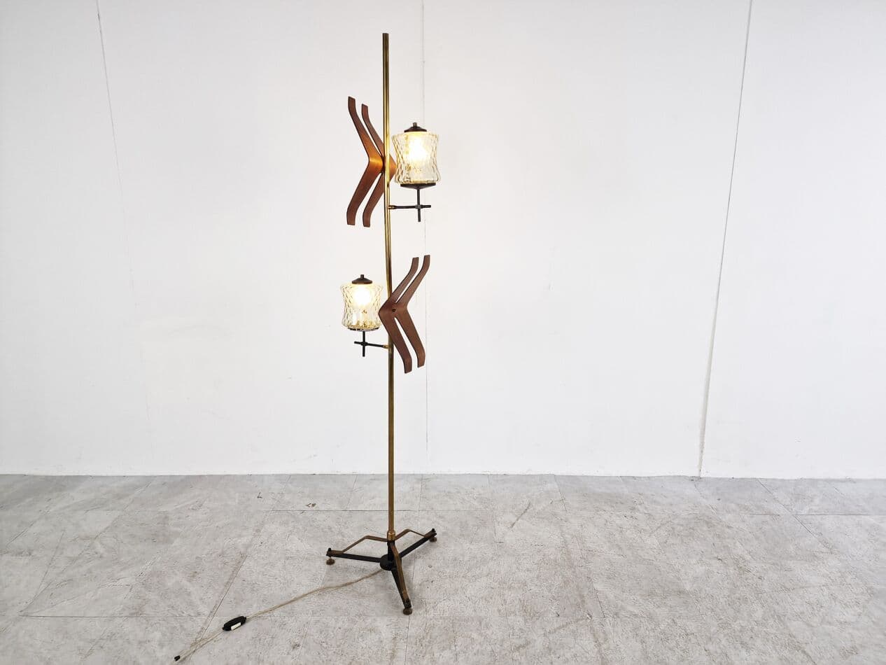 Lampa podłogowa, złoty, mosiądz, Włochy, lata 50. - 265855