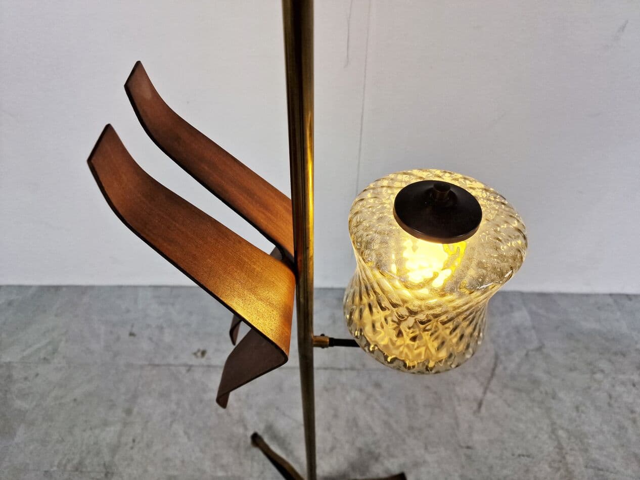Lampa podłogowa, złoty, mosiądz, Włochy, lata 50. - 265851