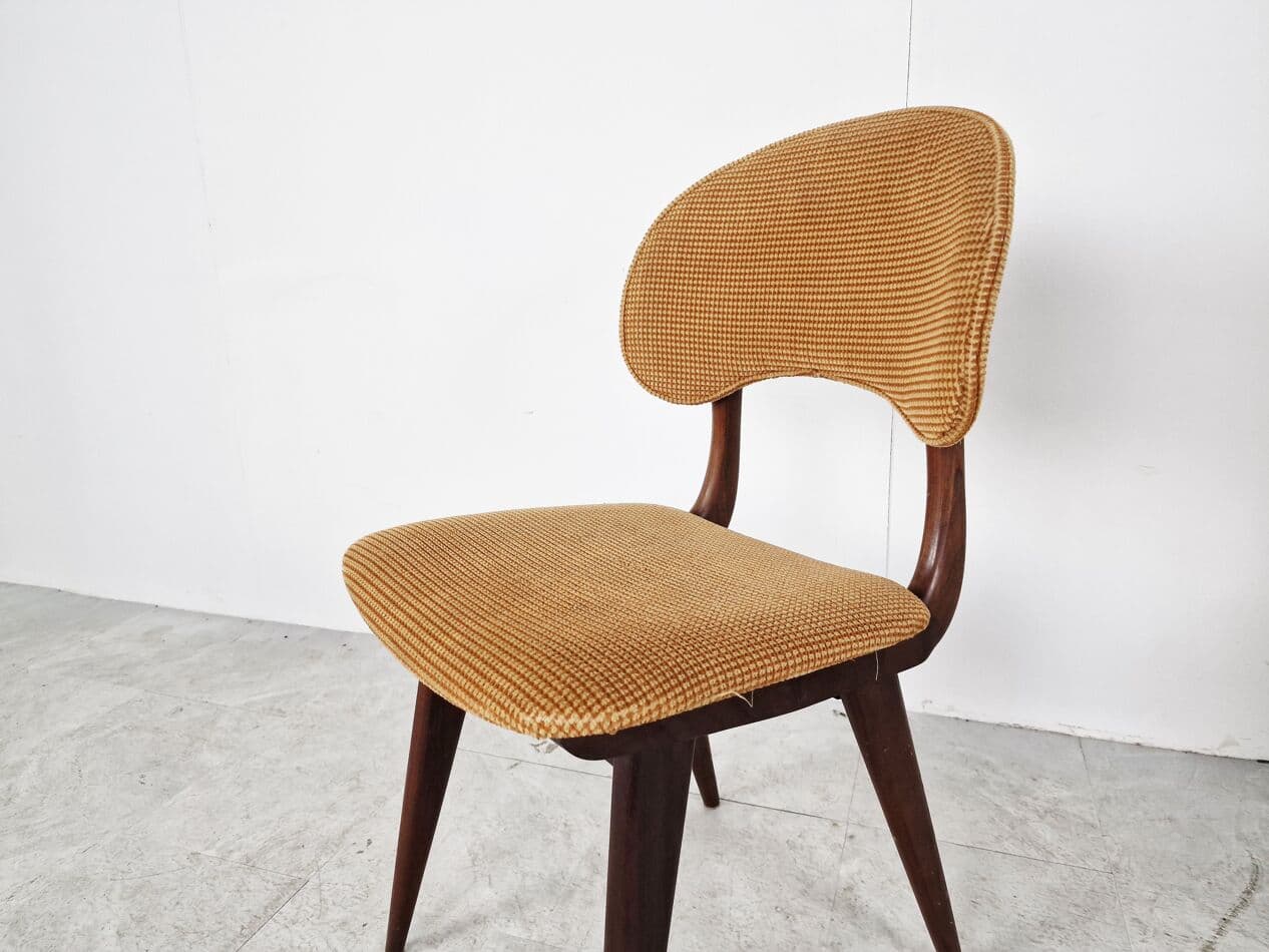Set of four dining chairs, brown teak, ochre corduroy, Denmark, 1960s. - 265815
