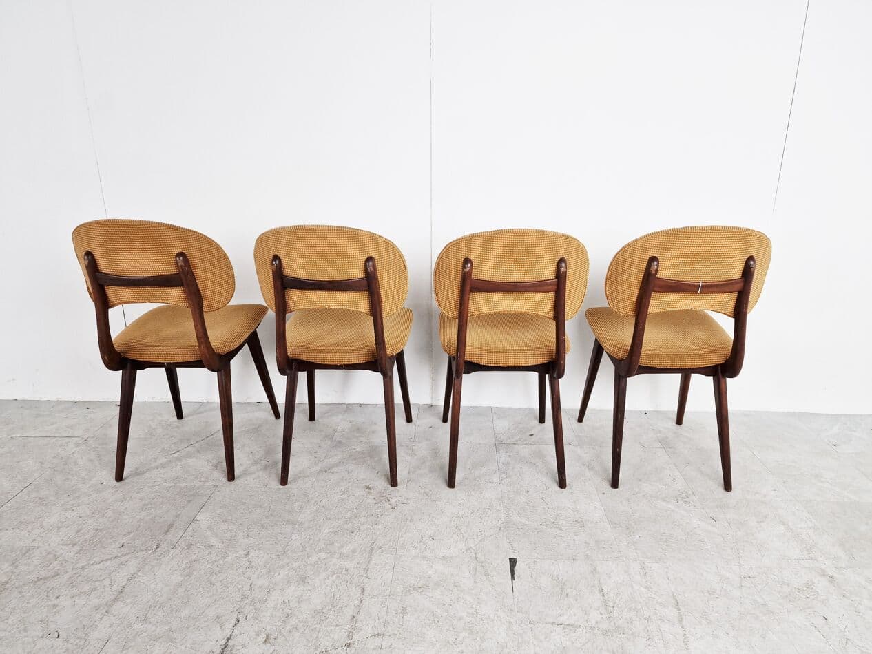 Set of four dining chairs, brown teak, ochre corduroy, Denmark, 1960s. - 265817