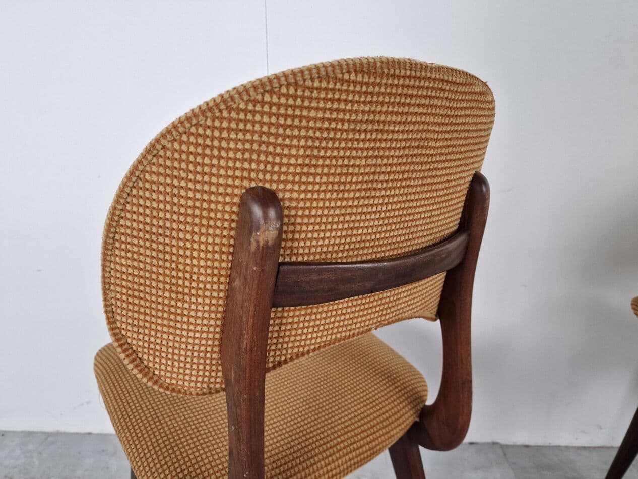 Set of four dining chairs, brown teak, ochre corduroy, Denmark, 1960s. - 265820