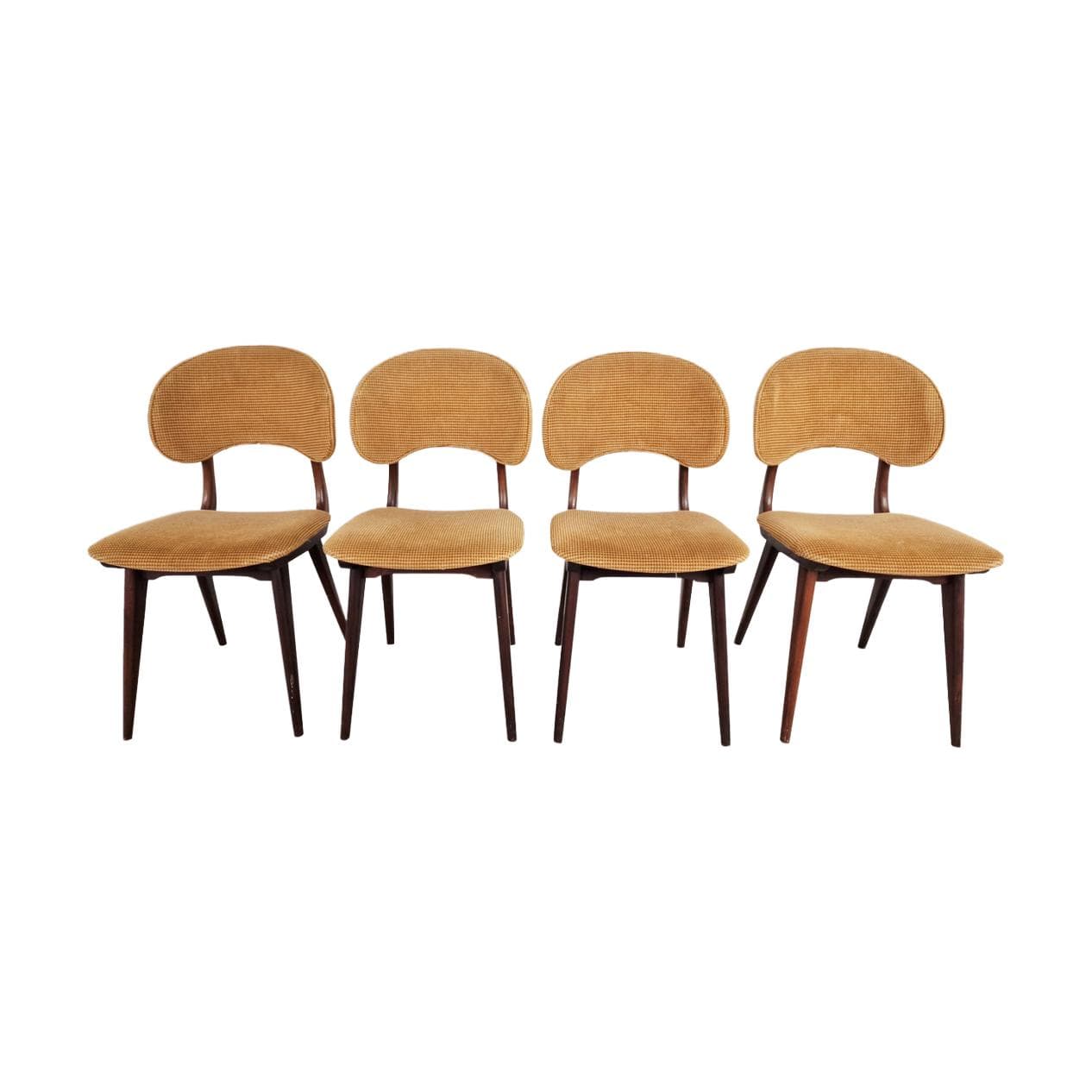 Set of four dining chairs, brown teak, ochre corduroy, Denmark, 1960s.