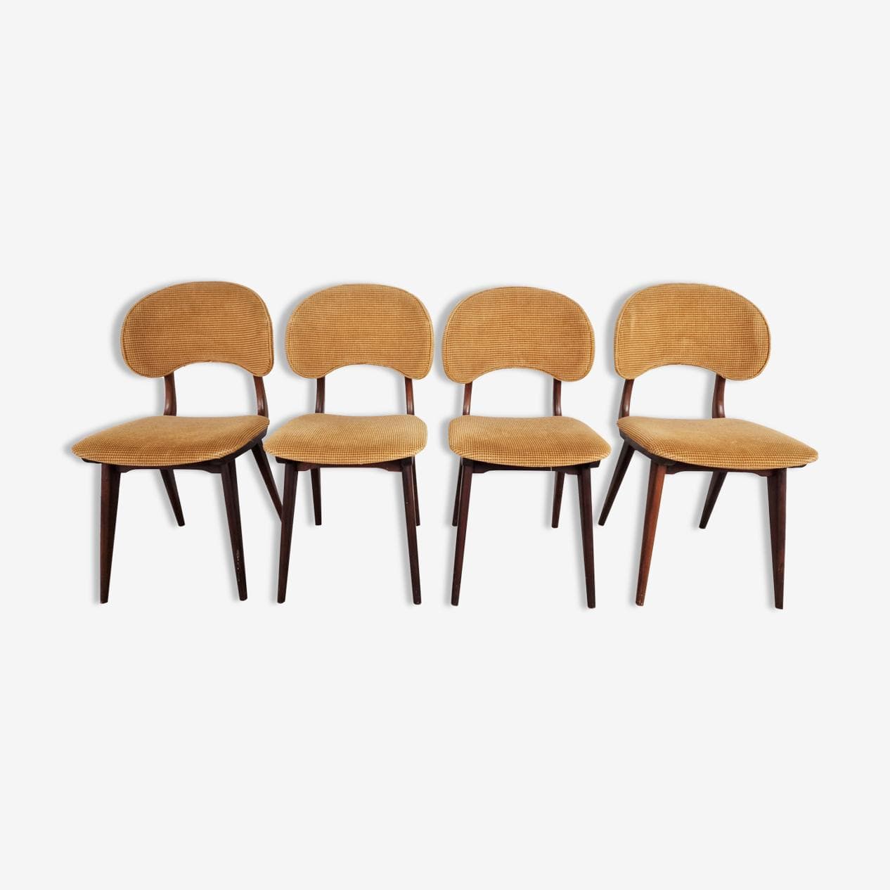 Set of four dining chairs, brown teak, ochre corduroy, Denmark, 1960s. - 265822