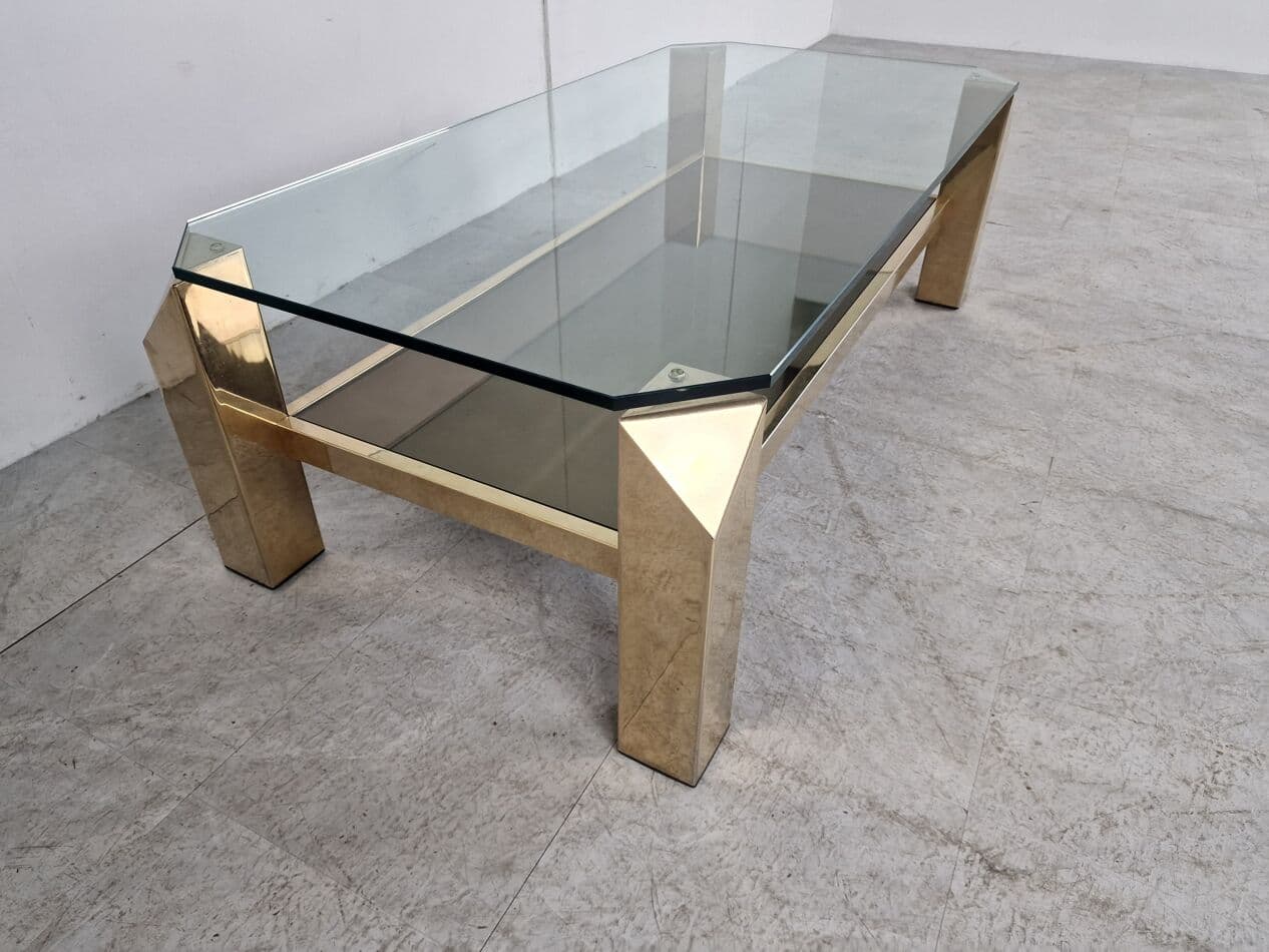 Coffee table, gold brass, glass, Belgium, 1970s. - 265810