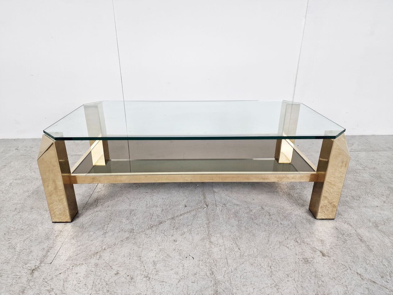 Coffee table, gold brass, glass, Belgium, 1970s. - 265804