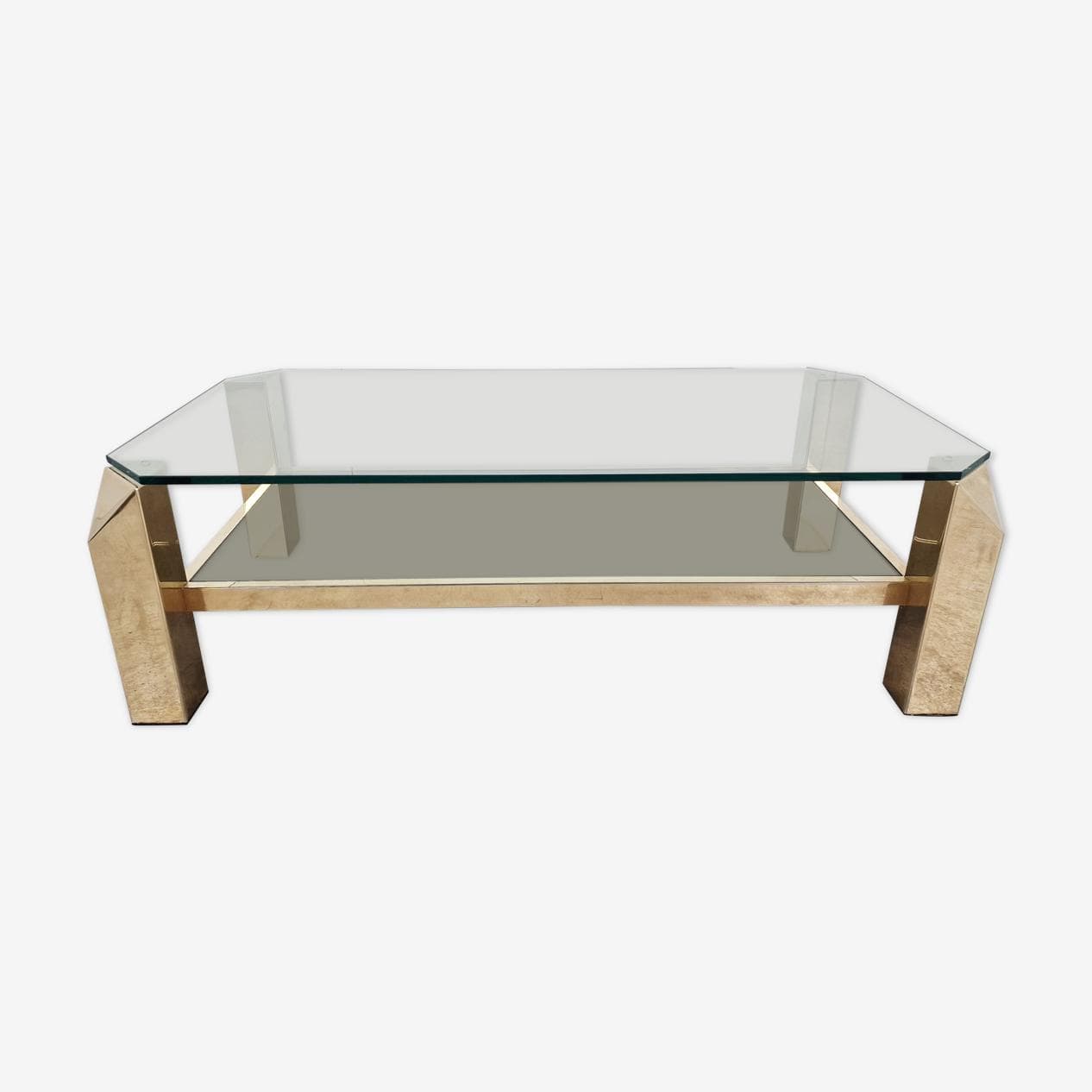 Coffee table, gold brass, glass, Belgium, 1970s. - 265805