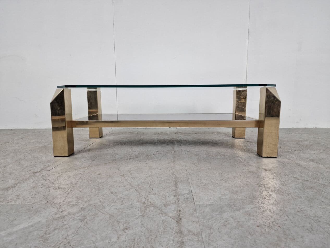 Coffee table, gold brass, glass, Belgium, 1970s. - 265806