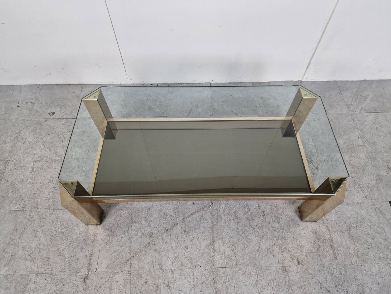 Coffee table, gold brass, glass, Belgium, 1970s. - 265807