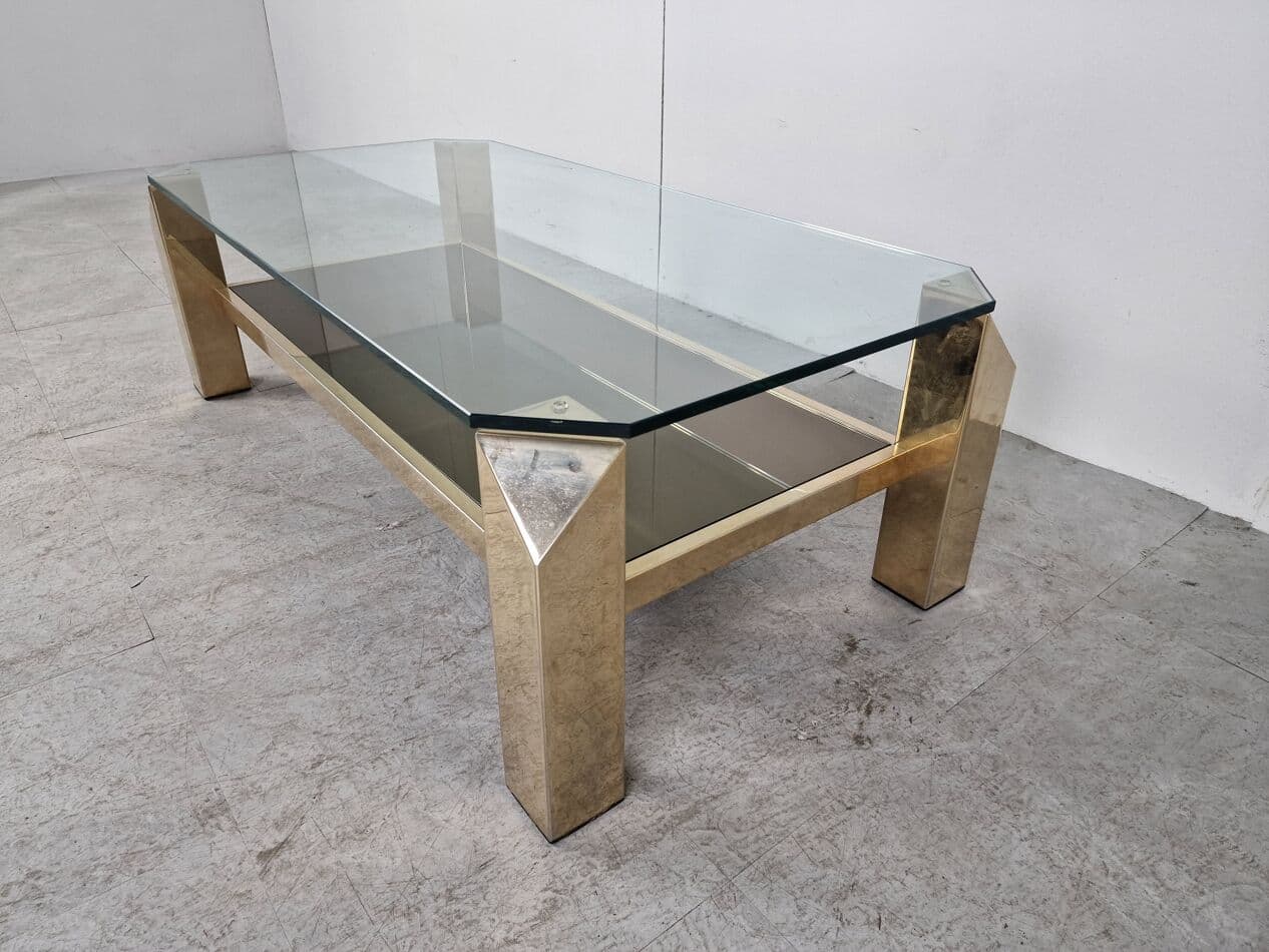 Coffee table, gold brass, glass, Belgium, 1970s. - 265808