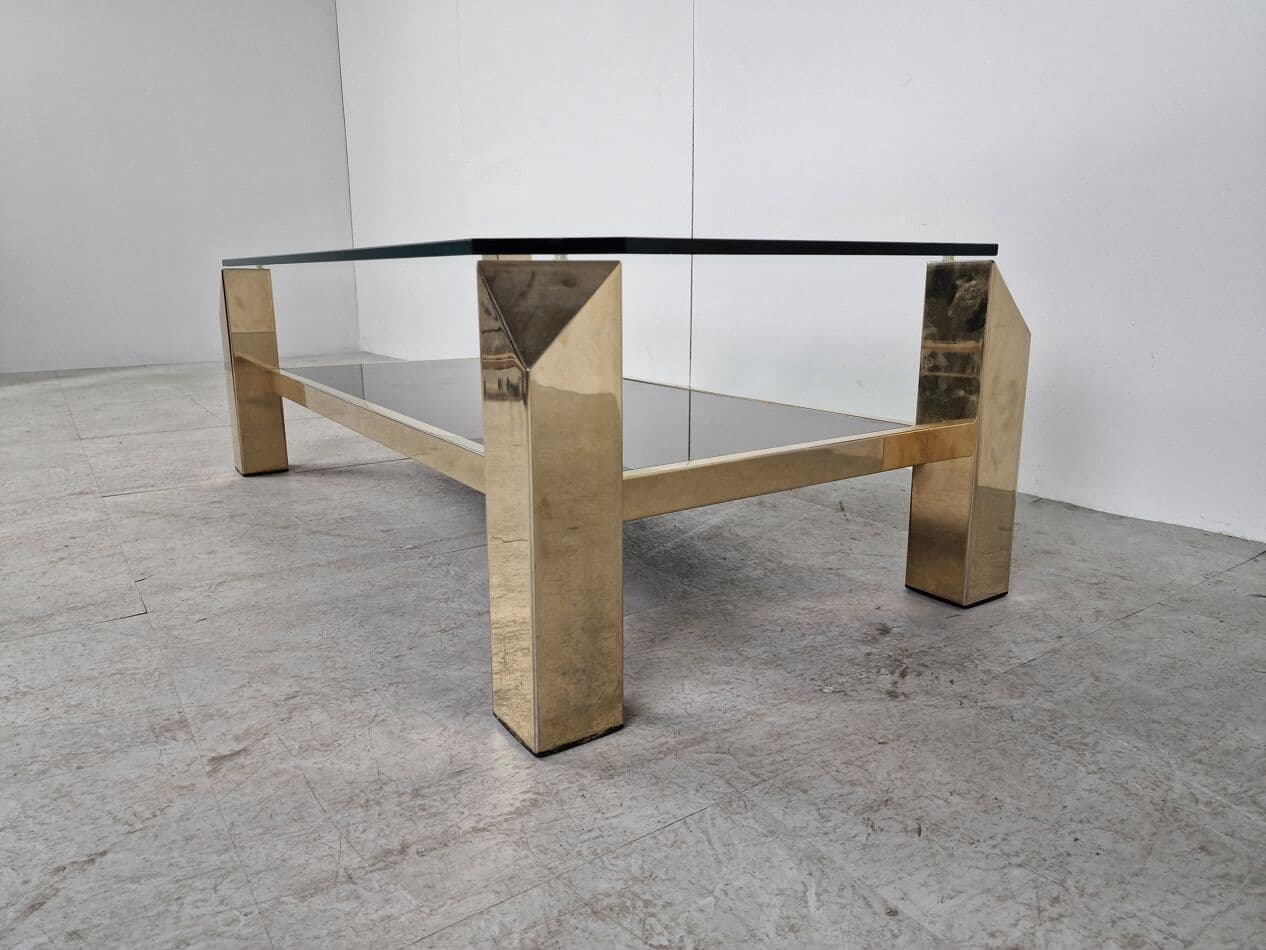 Coffee table, gold brass, glass, Belgium, 1970s. - 265809