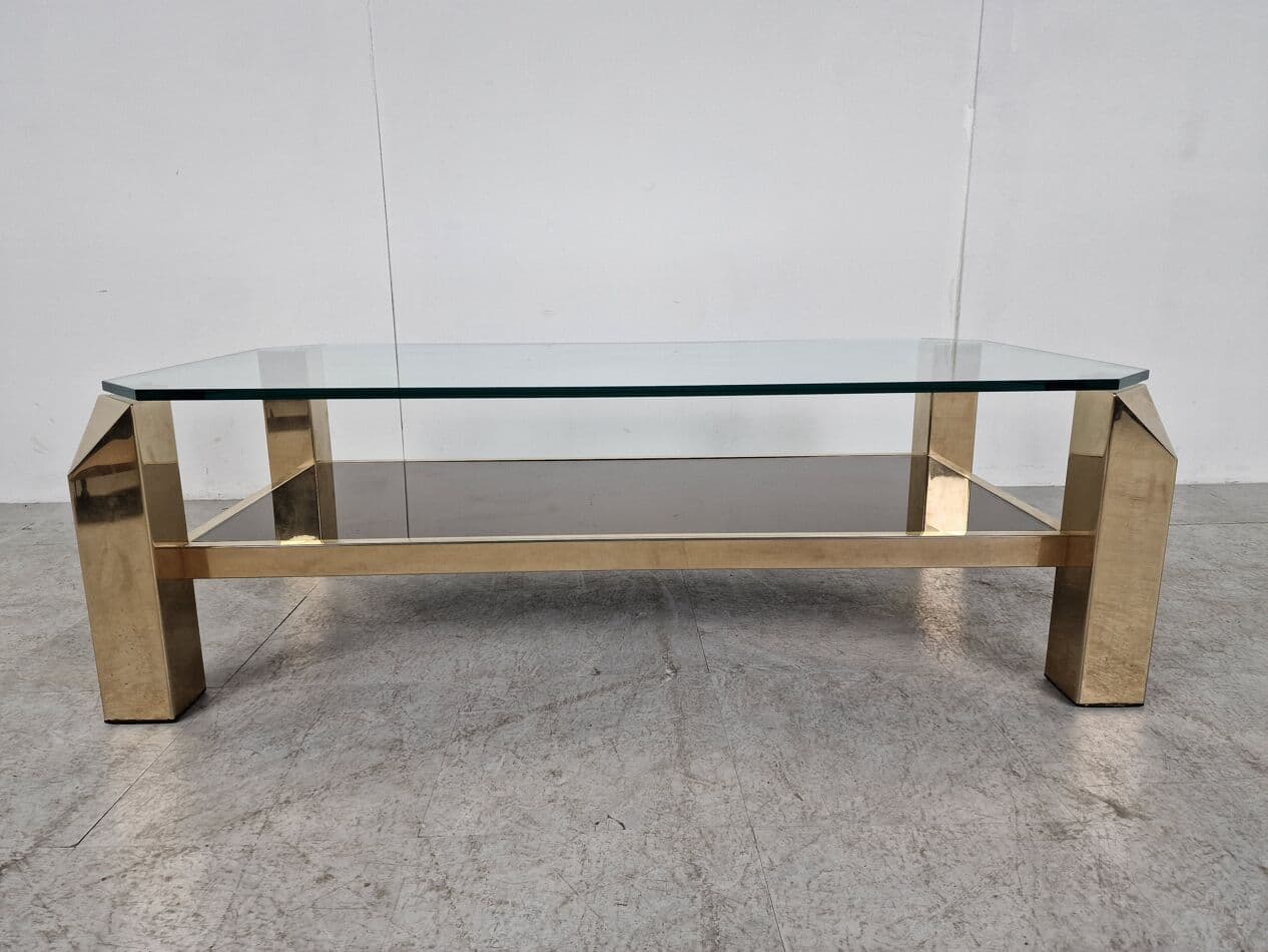 Coffee table, gold brass, glass, Belgium, 1970s. - 265803