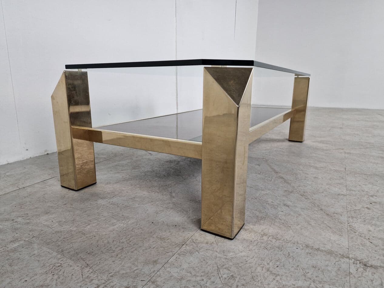 Coffee table, gold brass, glass, Belgium, 1970s. - 265811