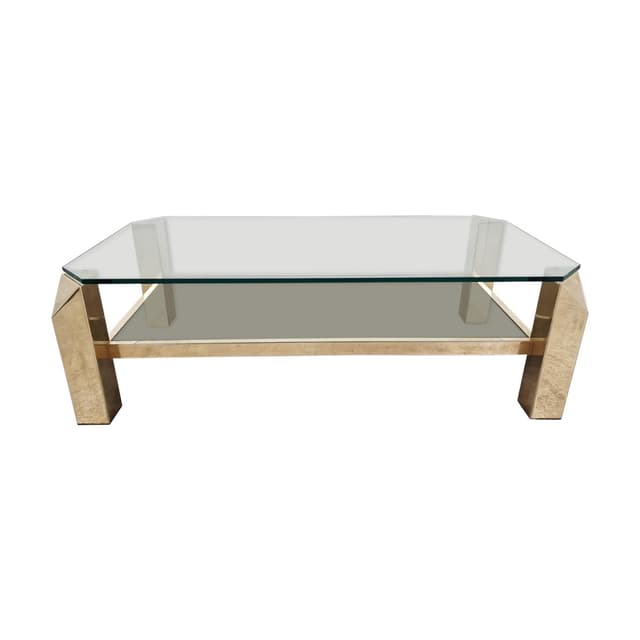 Coffee table, gold brass, glass, Belgium, 1970s. - DIMENSION