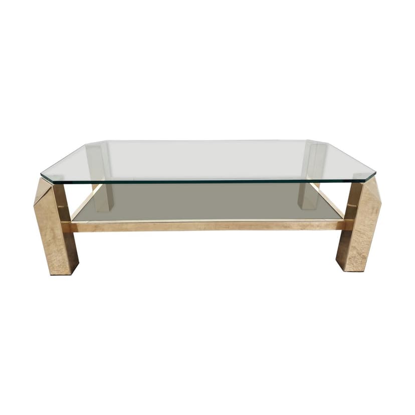 Coffee table, gold brass, glass, Belgium, 1970s.