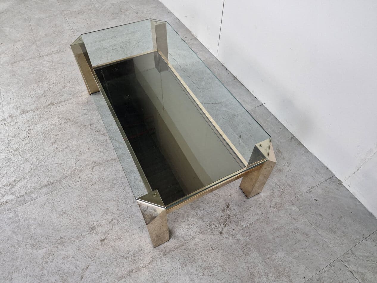 Coffee table, gold brass, glass, Belgium, 1970s. - 265813