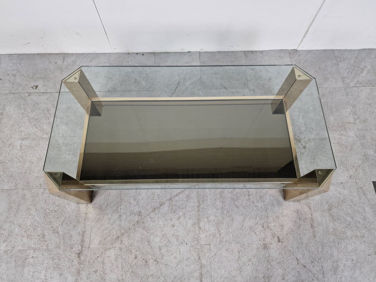 Coffee table, gold brass, glass, Belgium, 1970s. - 265812