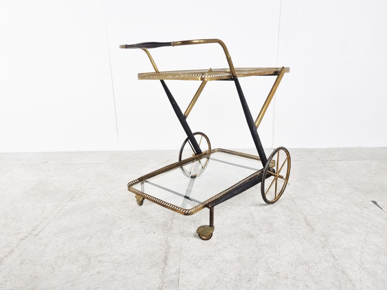 Wózek barowy, mosiądz złoty, Włochy, lata 60. - 265784