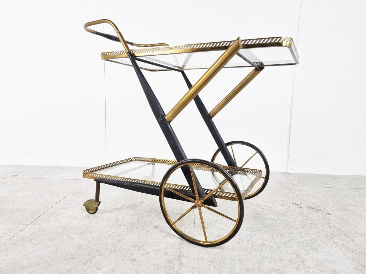 Wózek barowy, mosiądz złoty, Włochy, lata 60. - 265782